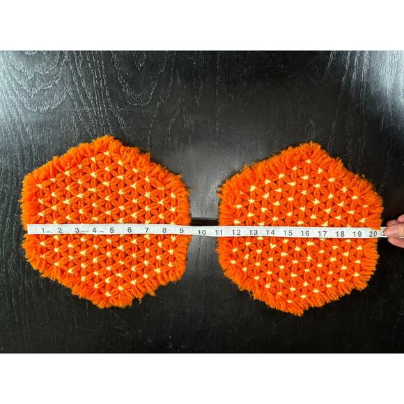 Vintage- Bright Orange Table Covers -Hexagon- Set of Two - yellow- groovy - Picture 4 of 4